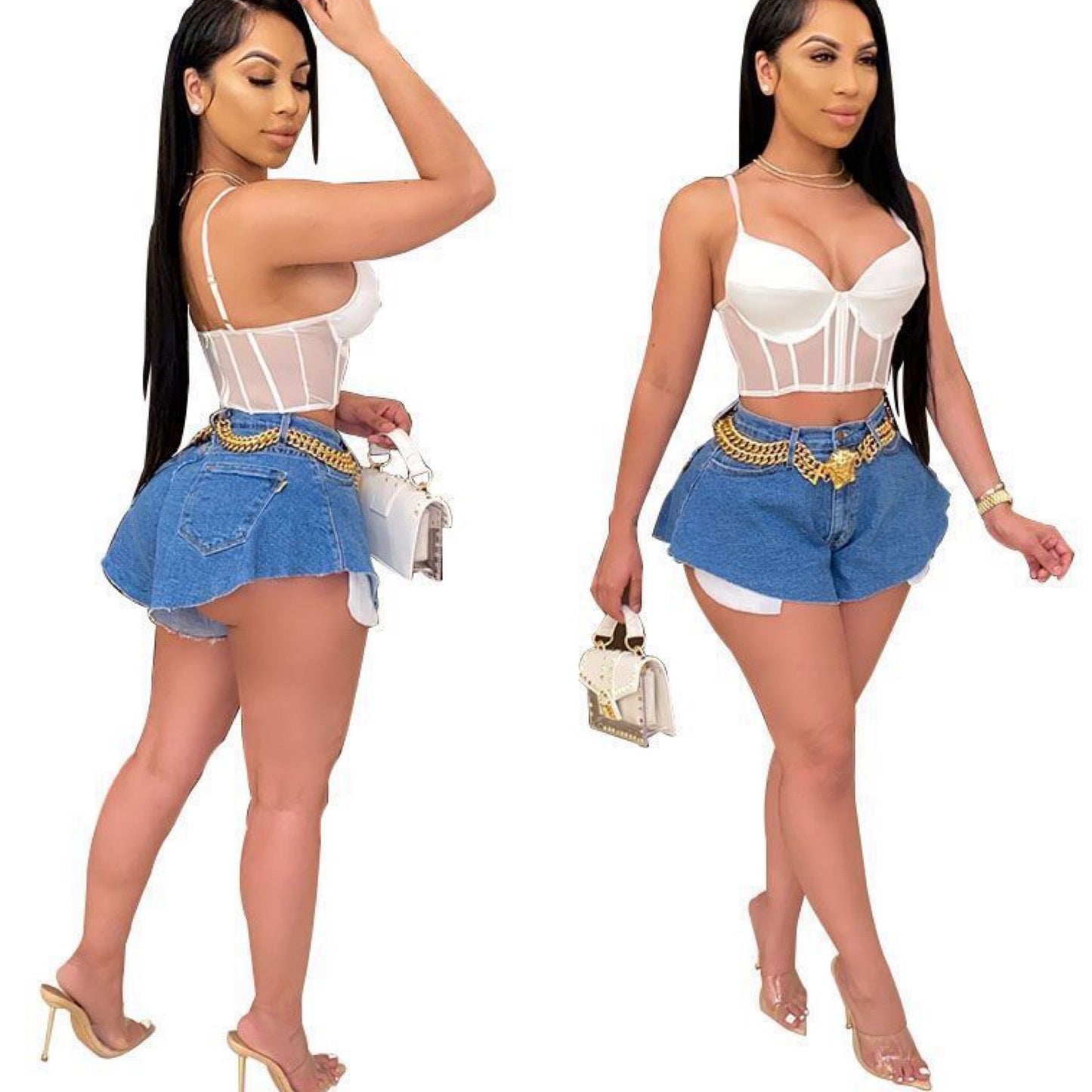 Baddie Flowy Denim-Shorts