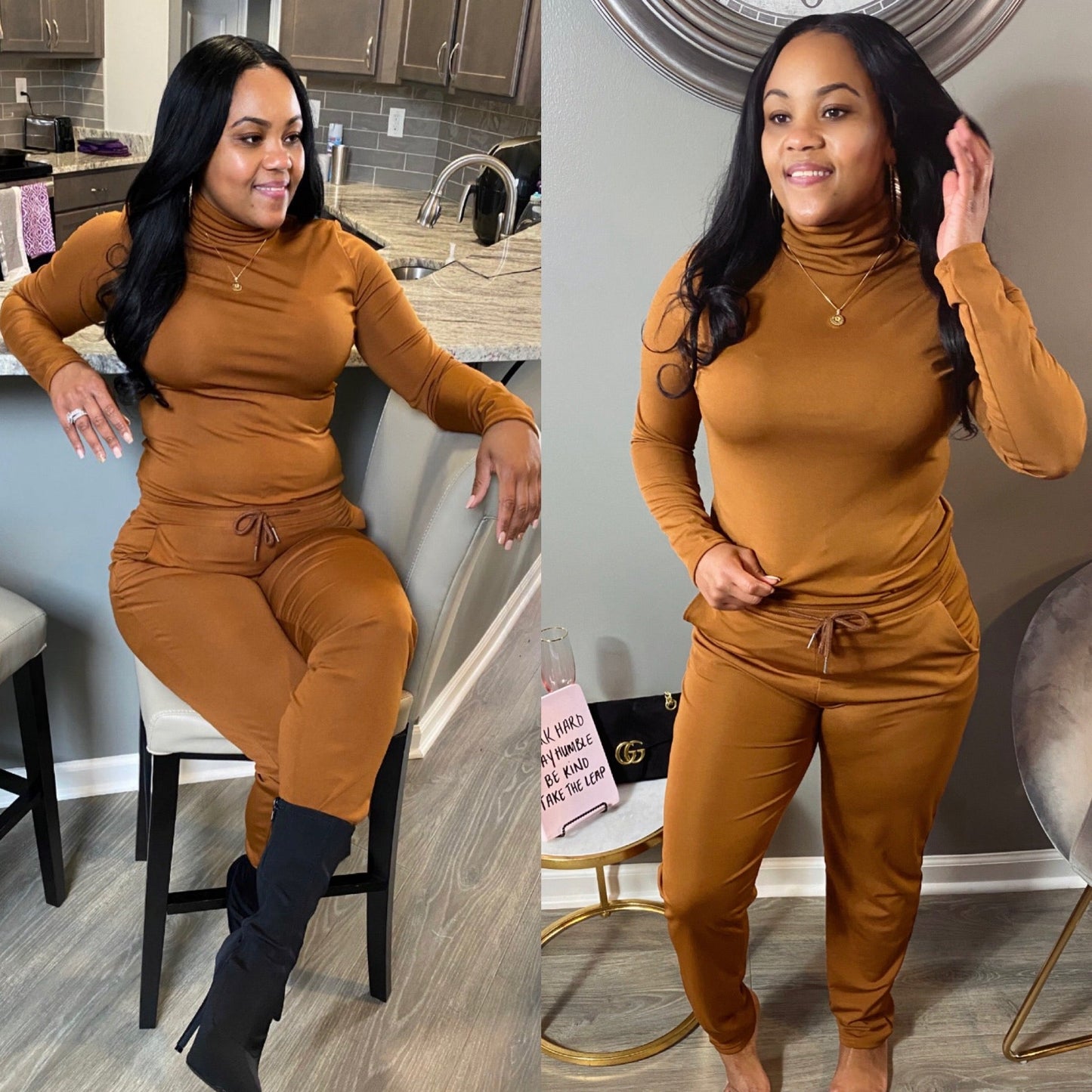 AdoreHER Turtleneck Jogger Set- Coffee