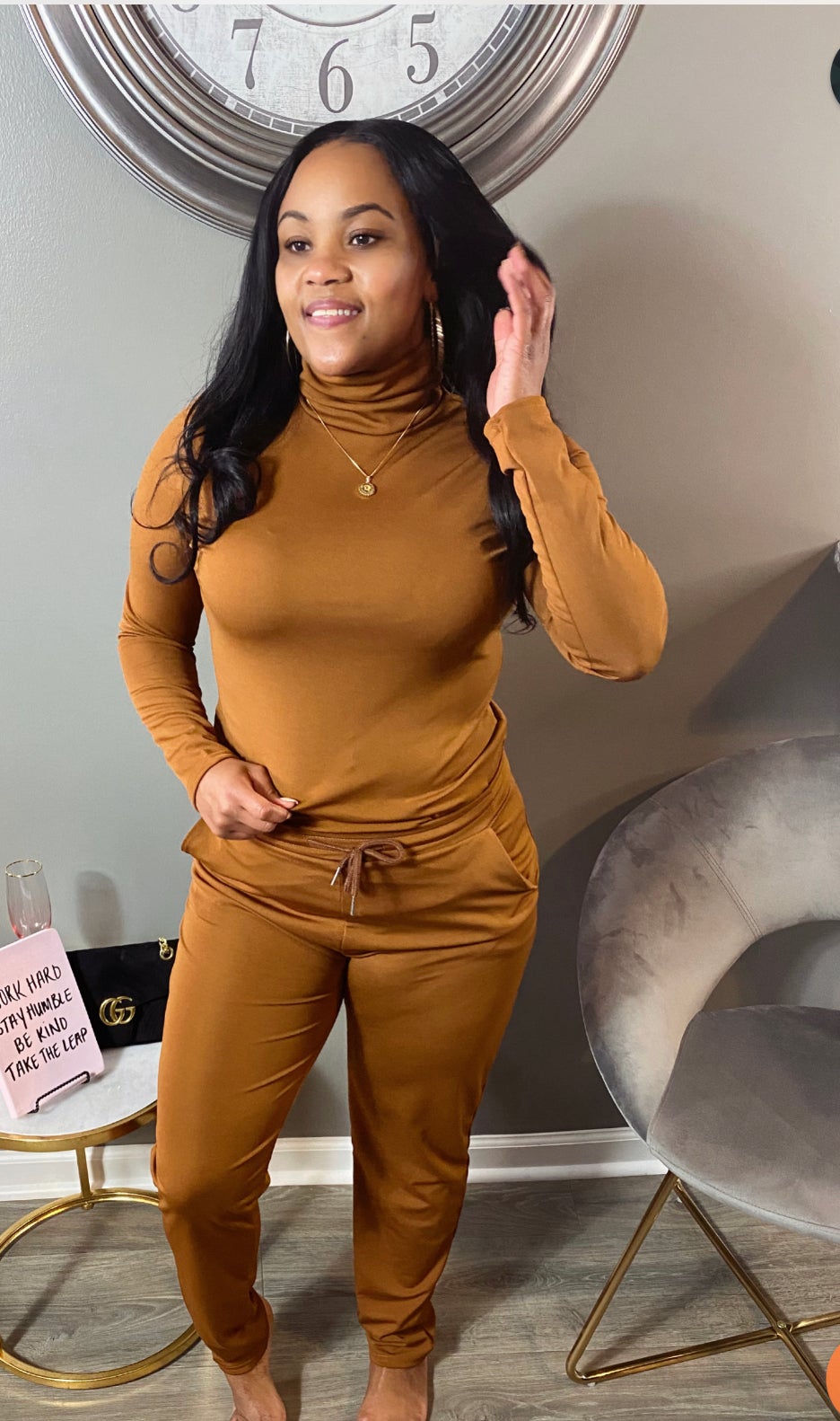 AdoreHER Turtleneck Jogger Set- Coffee