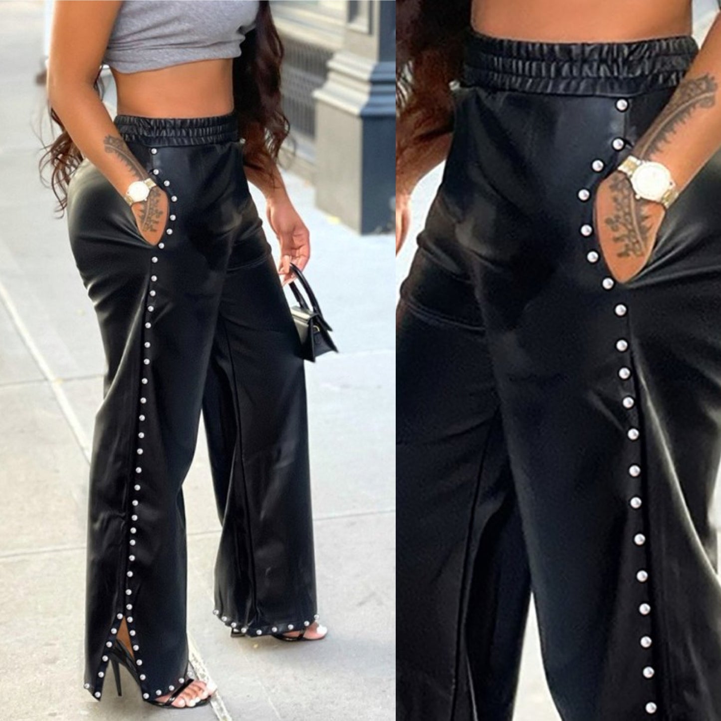 Jasmine Wide Leg Studded PU Pants